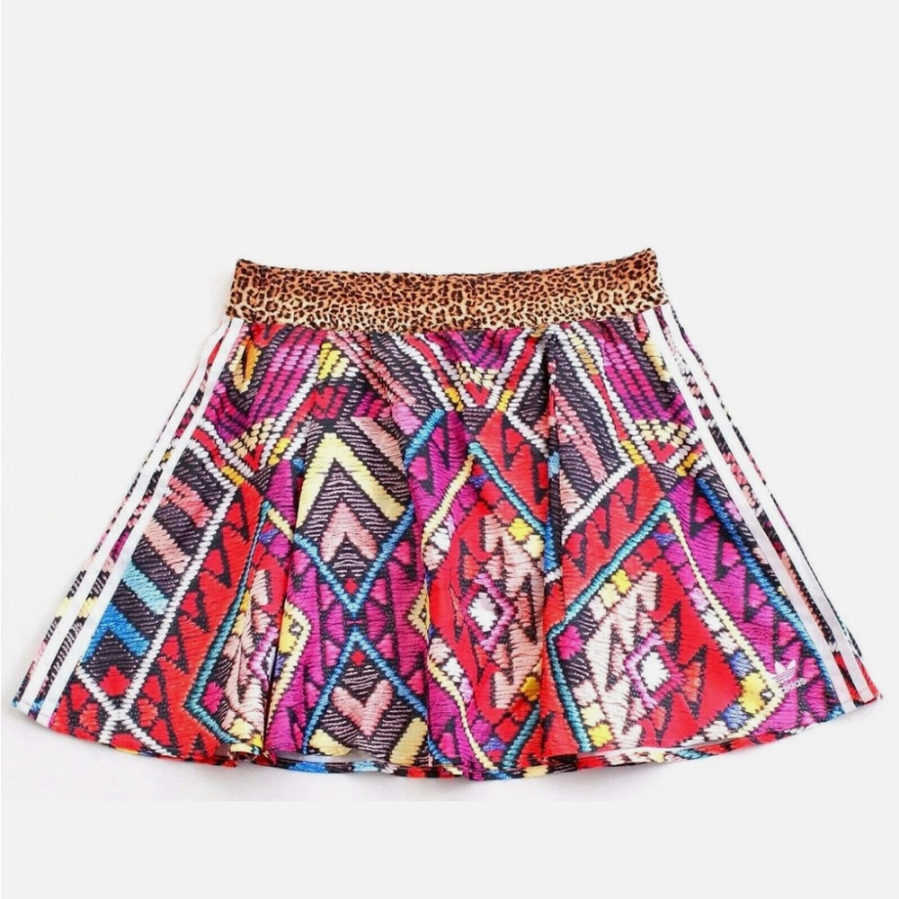 adidas Multicolor Tribal Print Pleated Skirt with Leopard Waistband